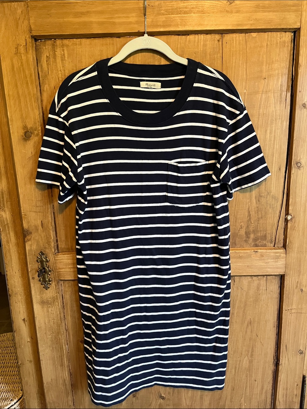 Madewell Navy & White Striped Short Sleeve Pocket Tee Dress